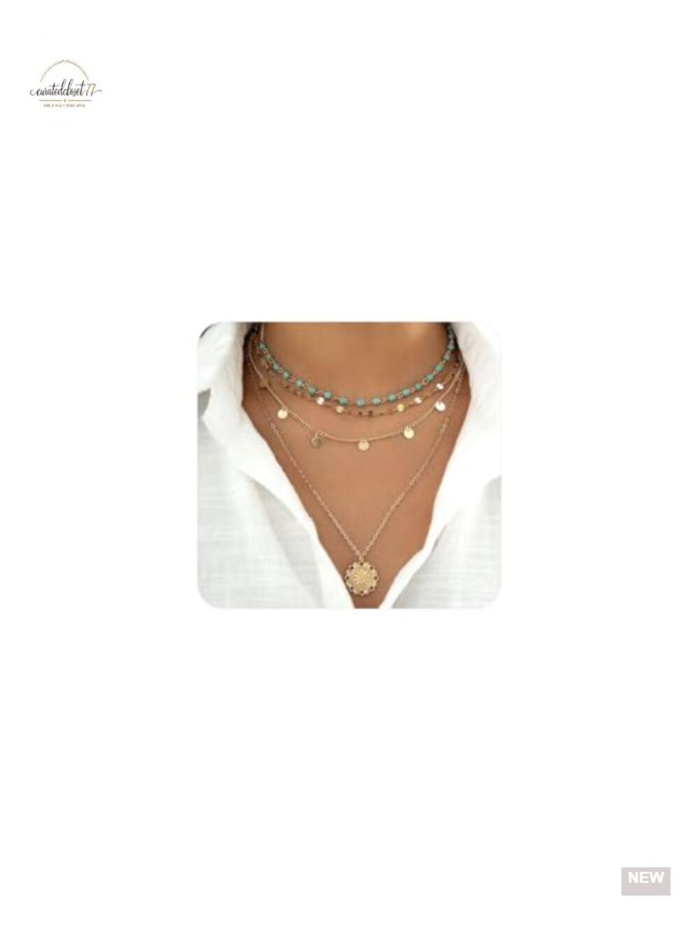 Boho Gold Layered Necklace Set with Turquoise Beaded Choker